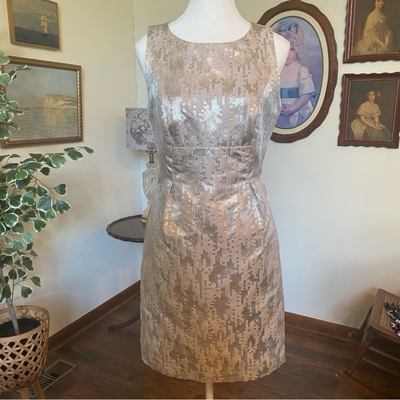 Trina Turk • Gold Sequin Cocktail Sheath Dress Sz 4 • New with Tags - Picture 1 of 8